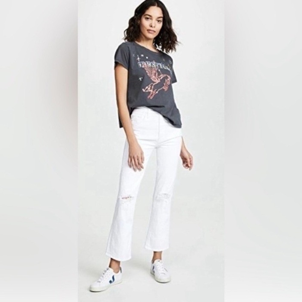 Mother Superior The Tom Cat Ankle Distressed White Flare Jeans Size 24